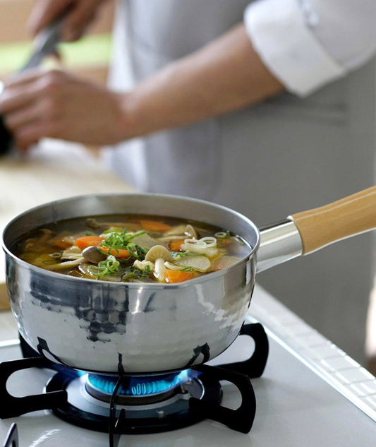 Shimomura Kihan Pro Model Hammered Yukihira Saucepan 18cm – Stainless Steel | Made in Japan