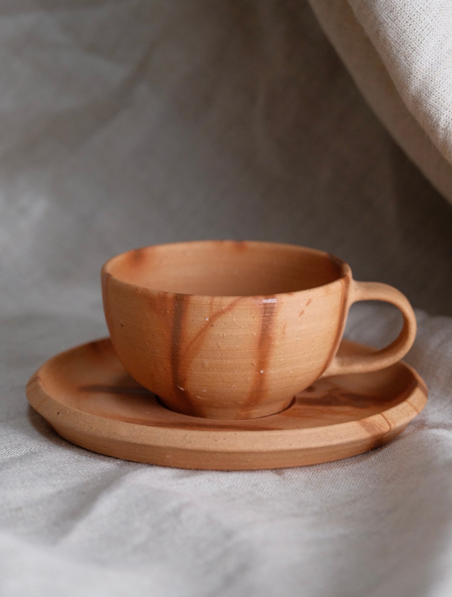 Bizen Yaki Artist-Mori Toshiaki Handmede ceramic Cup and Saucer