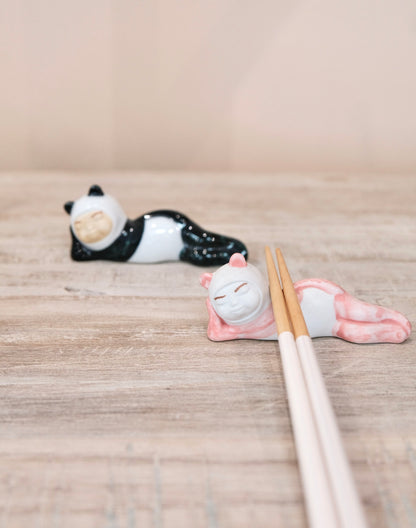 Japan Artisans 北川美宣 Handmade Playful Selection Chopstick Rest-Reclining Cat #2