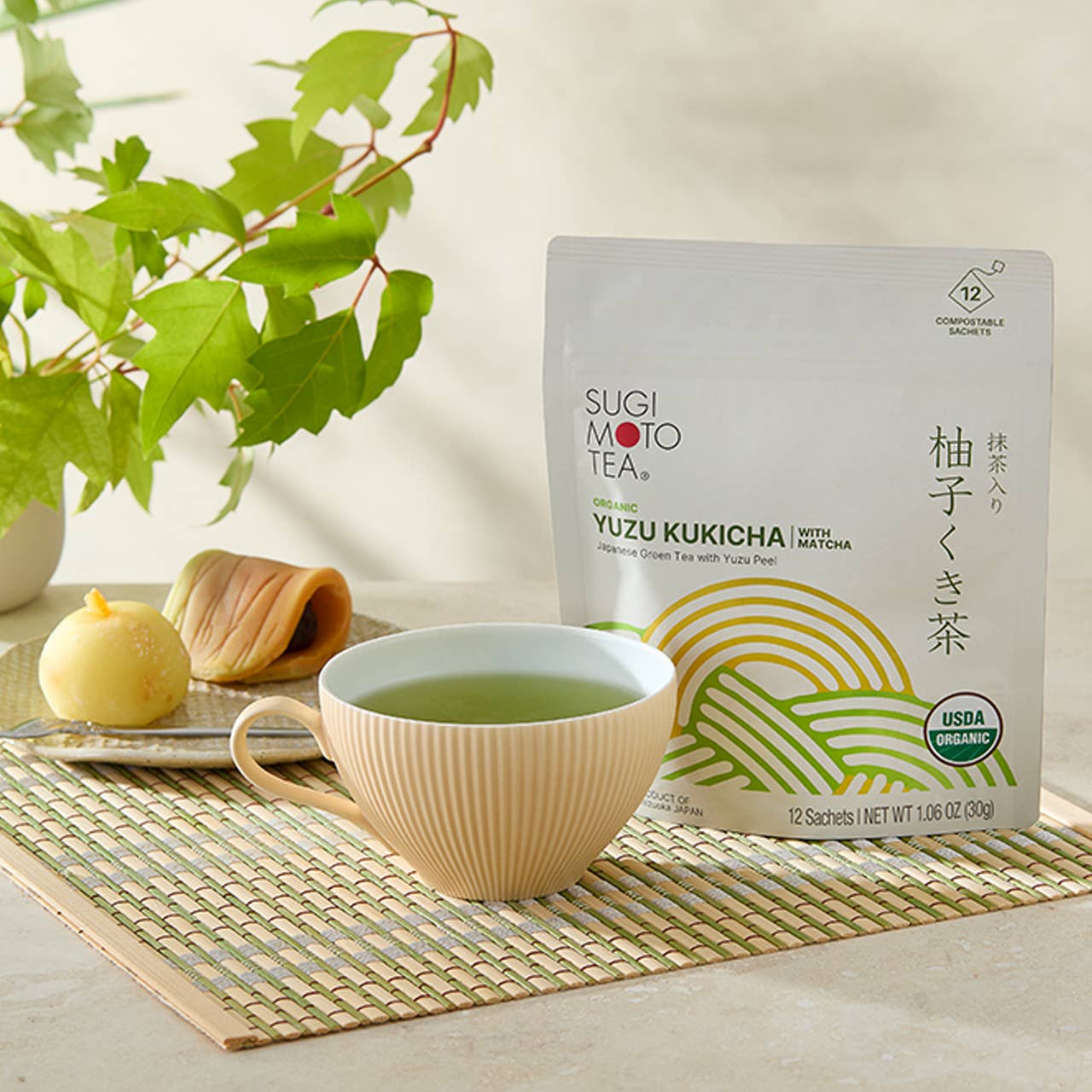 Sugimoto Tea Company - Organic Yuzu Kukicha (Stem Tea) with Matcha Sachet Tea Bags