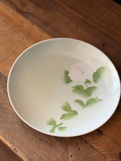 Hasami Ware (洸琳窯) Handmade The Green Glaze Flowers Plate