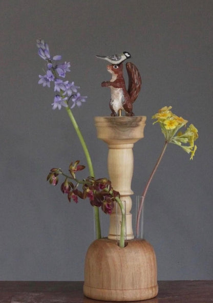 Artisans-Rebmob木工 handmade wood squirrel vase (come with glass tube)