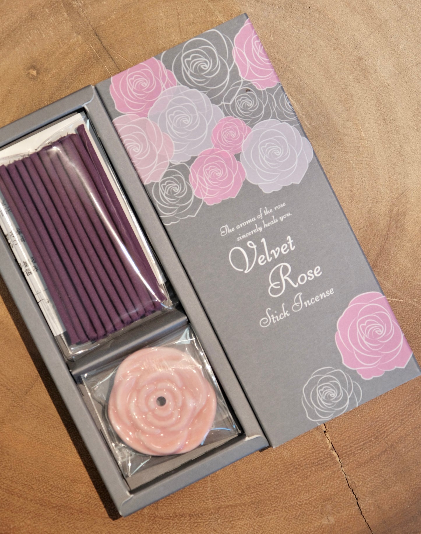 Kousaido Japan Premium Incense Sticks gift box with Rose shaped incense holders -30 sticks