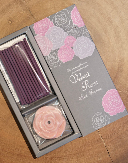Kousaido Japan Premium Incense Sticks gift box with Rose shaped incense holders -30 sticks
