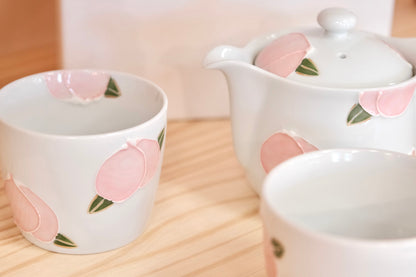 Arita Ware Japan Handmade Peach Teapot and cup Gift Set (Gift Box)