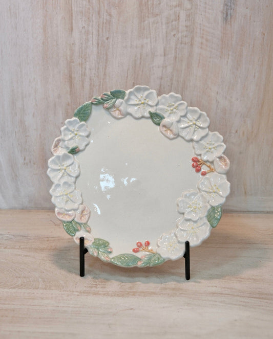 Misao Ishiguro-石黒美佐緒 Handmade 19cm/7.8'' Medium Plate (White Flower)