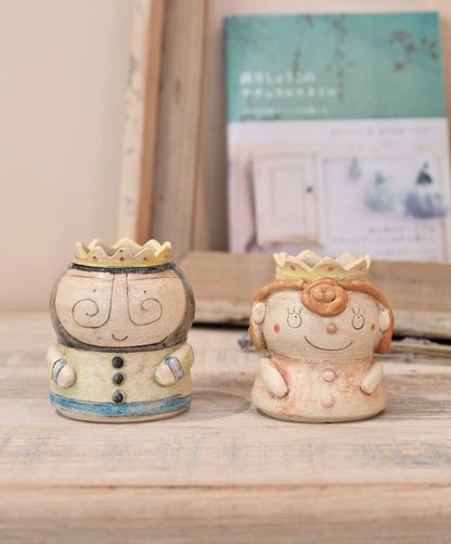 野村典子-King & Queen Ceramic Mini Planters & Figurines set