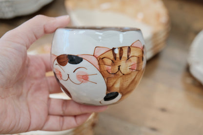 Kikuso Kiln Japan Hasami Lucky Kitty Cat Handmade Round Cup