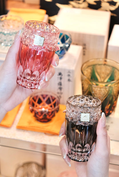 [KAGAMI CRYSTAL] Slim Glass Koka (Shining Flowers) Red By JUNICHI NABETANI Master Of Traditional Crafts Edo Kiriko