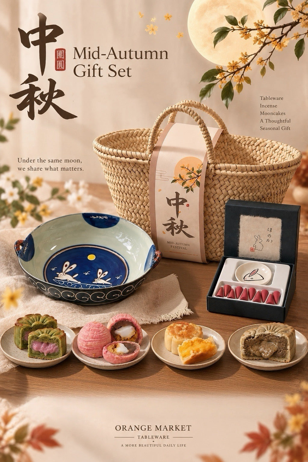 【Orange Market Tableware】2026 Mid-Autumn Artisan Gift Basket $95 Pre-orders open September 18. pickup on September 22 at our Culver location only.）