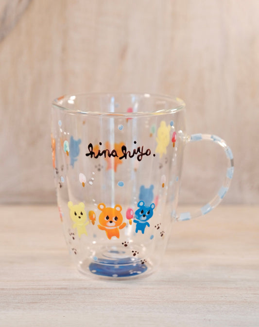 Hina Hiyo Club Hand-drawn Double Wall Glass Mug #2
