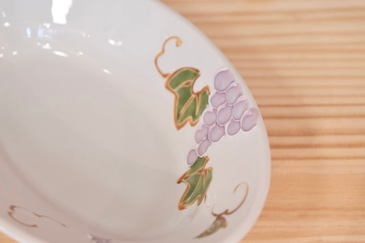 Tokushichi Gama Arita ware Fruits Oval Curry Plate-Purple Grape