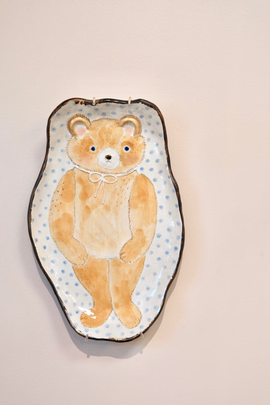 KONGARISHA-コンガリ舎 Handmade Bear Round Long 12.5inch Extra Large Plate （Brown）