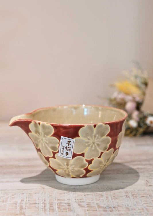 Hanazume Floral by Katakuchi Spouted Matcha Bowl