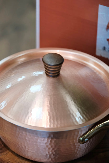 Japan Hand Made Sinkoukinzoku  Pure Copper Snow Flat Pot 18 cm