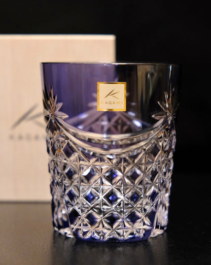 [KAGAMI CRYSTAL] Whiskey Glass DRAPE & TETRAGONAL BASKET WEAVE (PURPLE) | EDO KIRIKO | KAGAMI CRYSTAL