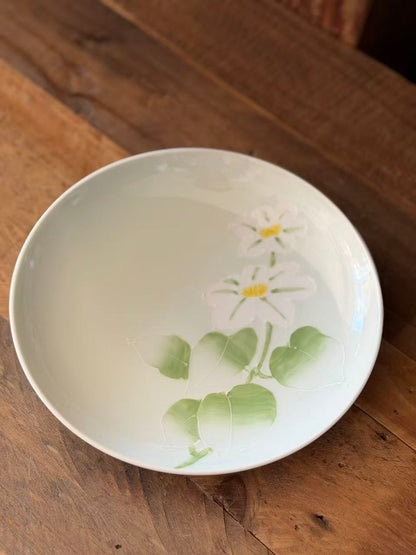 Hasami Ware (洸琳窯) Handmade The Green Glaze Flowers Plate