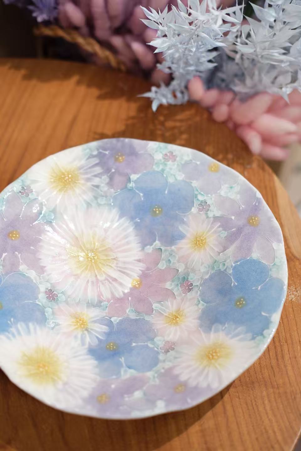 YUZURIHA FLOWER HANDMADE CERAMIC FLOWER 9.5inch Large Plate