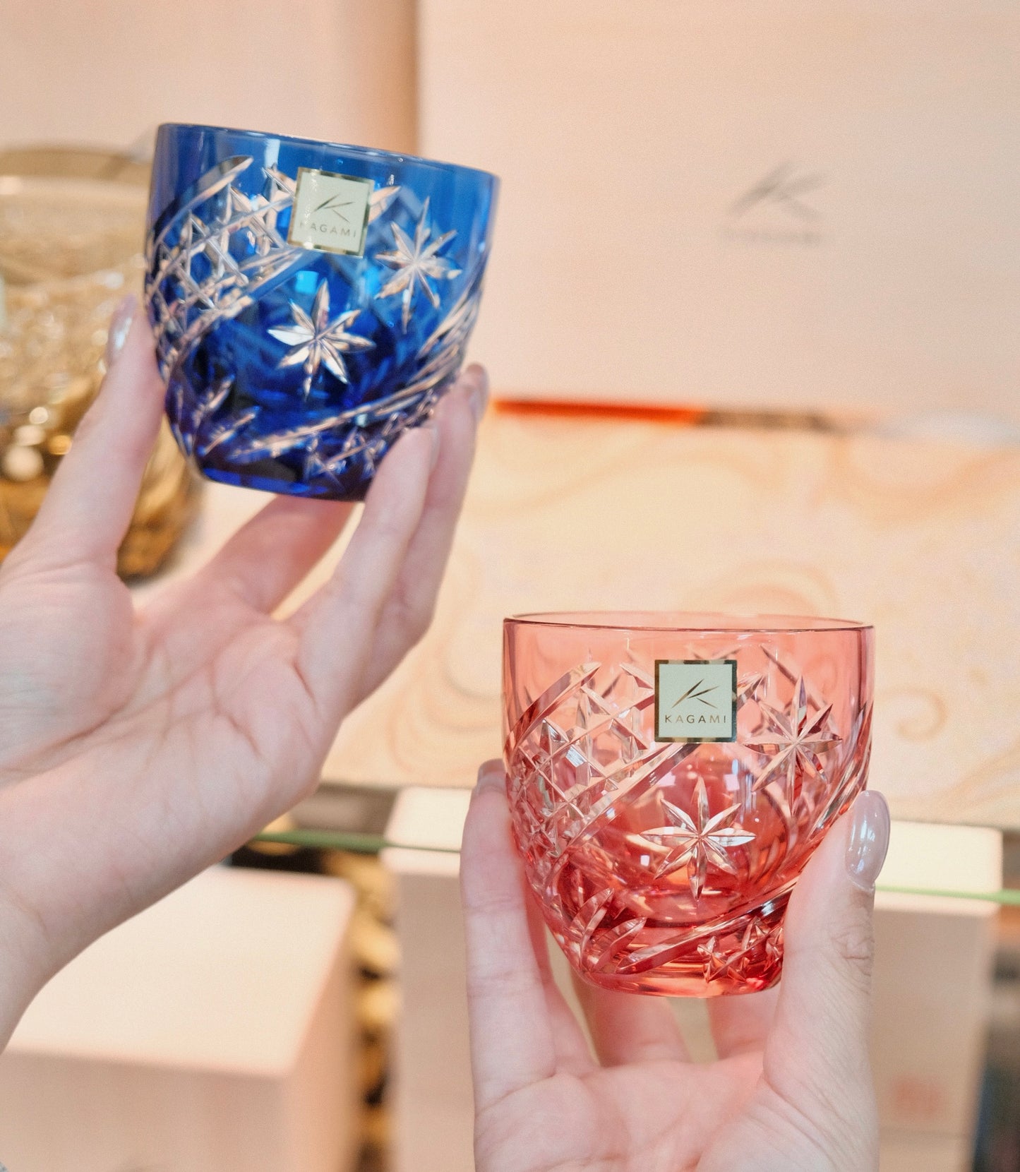KAGAMI CRYSTAL [SAKE CUP] PAIR OF SAKE CUPS SEIBO (STARRY SKY) | EDO KIRIKO |