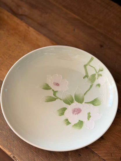 Hasami Ware (洸琳窯) Handmade The Green Glaze Flowers Plate