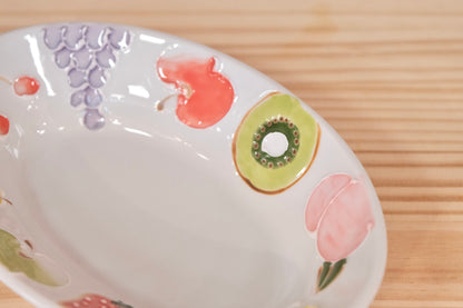 Tokushichi Gama Arita ware Fruits Oval Curry Plate-Mixed fruits