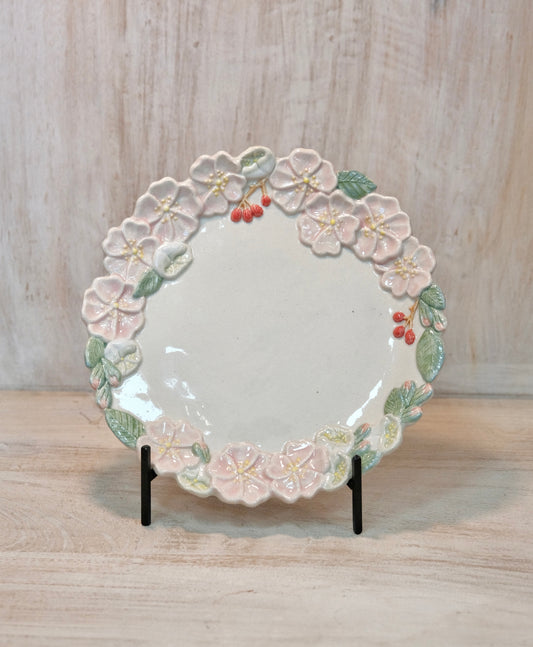 Misao Ishiguro-石黒美佐緒 Handmade 19cm/7.8'' Medium Plate (Pink Flower)