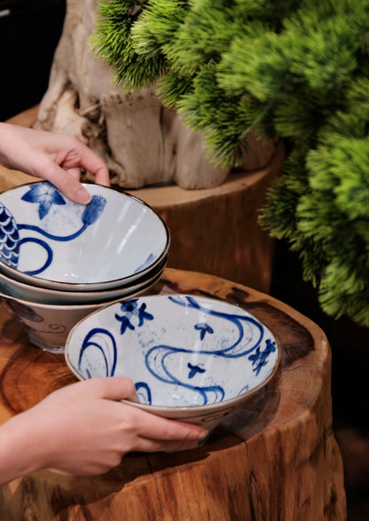Arita Yaki Sometsuke Blue and White Handmade 7.5inch Large Ramen Bowl
