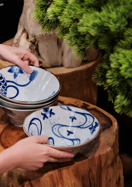 Arita Yaki Sometsuke Blue and White Handmade 7.5inch Large Ramen Bowl