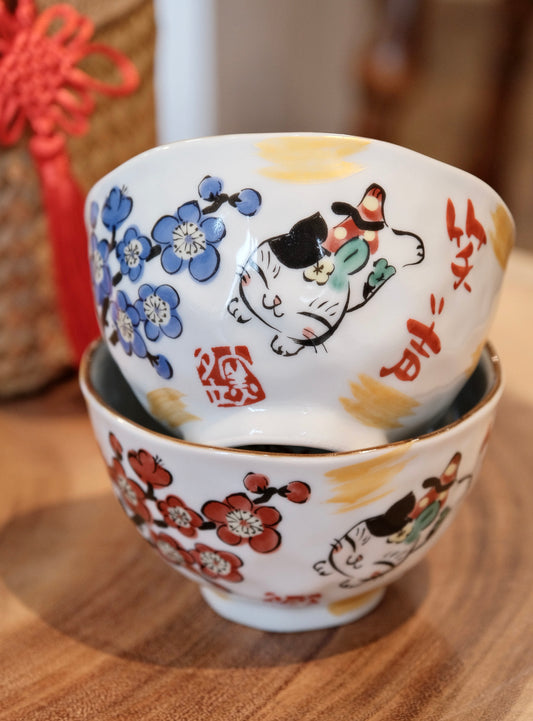 Japan handmade Cat bowl set
