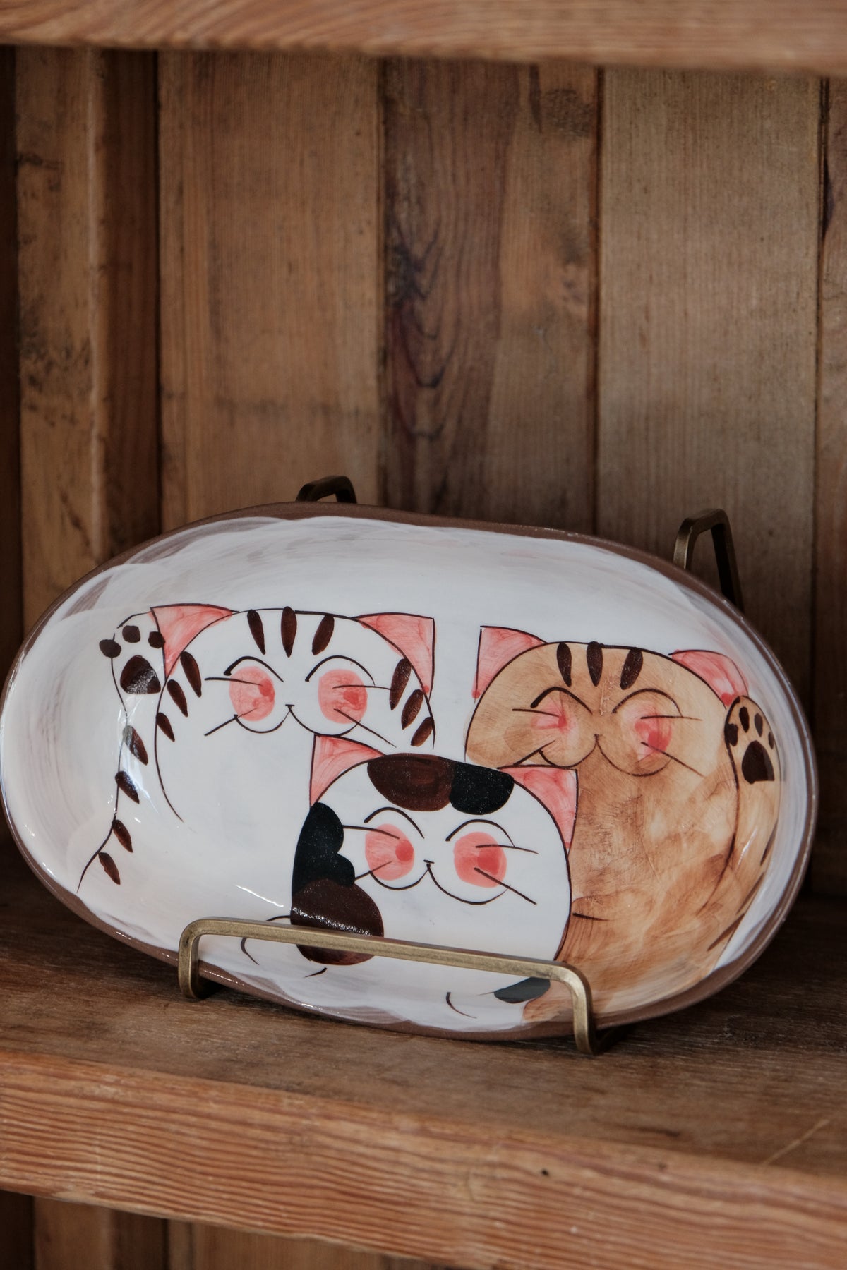 Hasami ware Handcraft Cat Oval Plate Large Size
