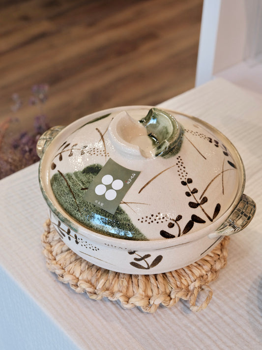 Japan Banko ware Handmade White Green plant pattern
Size8