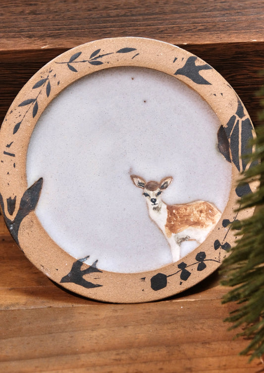 Artisans-森安幸代 Acne Pottery Studio Handmade 18cm/7inch medium plate （Deer）