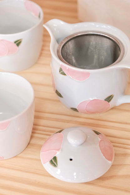 Arita Ware Japan Handmade Peach Teapot and cup Gift Set (Gift Box)