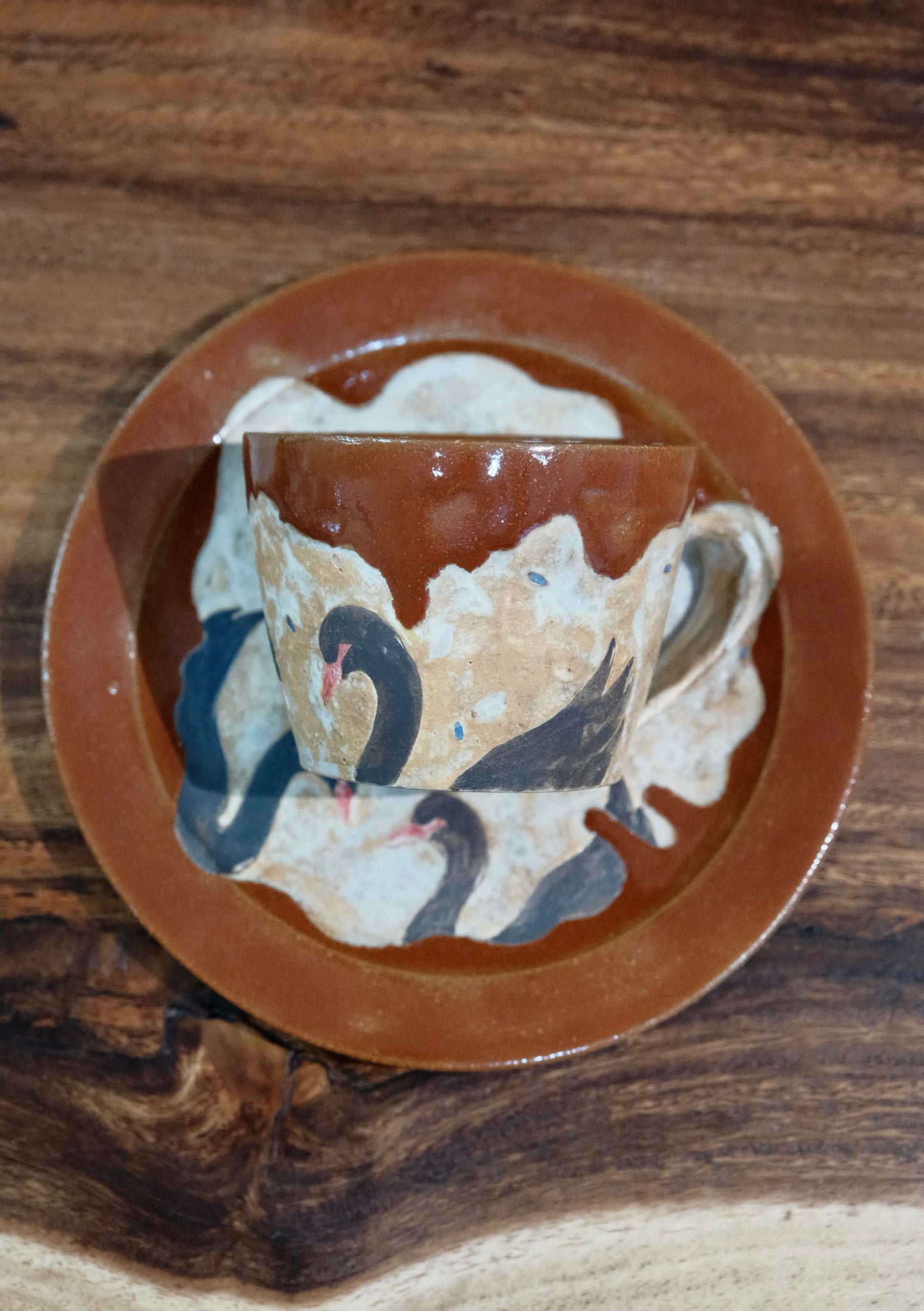 2025 Artisans-森安幸代 Acne Pottery Studio Handmade Swan Cup and Saucer