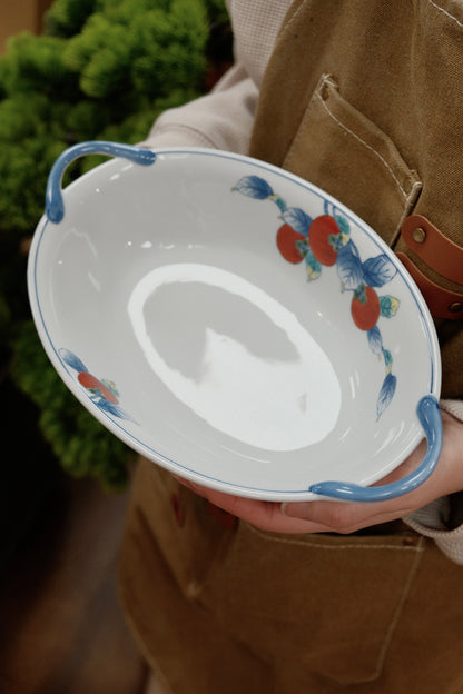 Arita yaki Handmade Persimmon Oval Handle Bowl