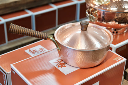 Japan Hand Made Sinkoukinzoku  Pure Copper Snow Flat Pot 18 cm