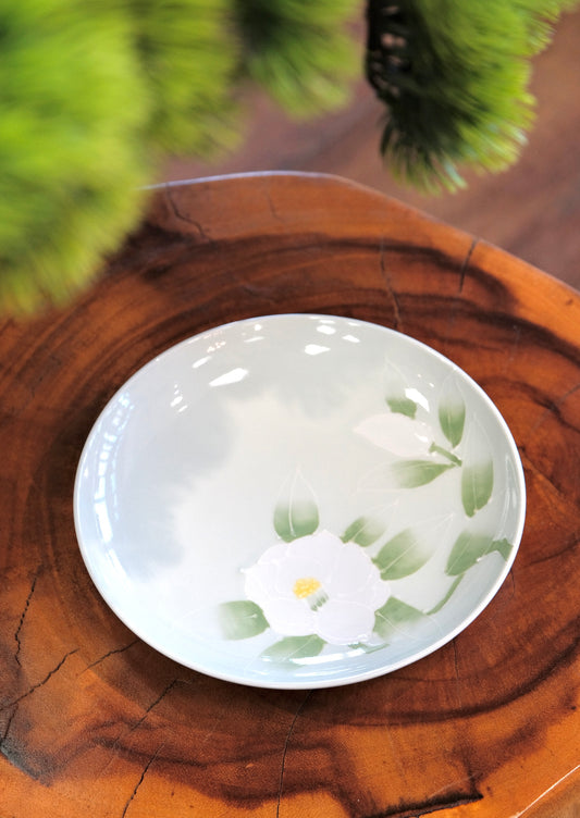Hasami ware Green glaze Flower handamade 7.5inch Plate