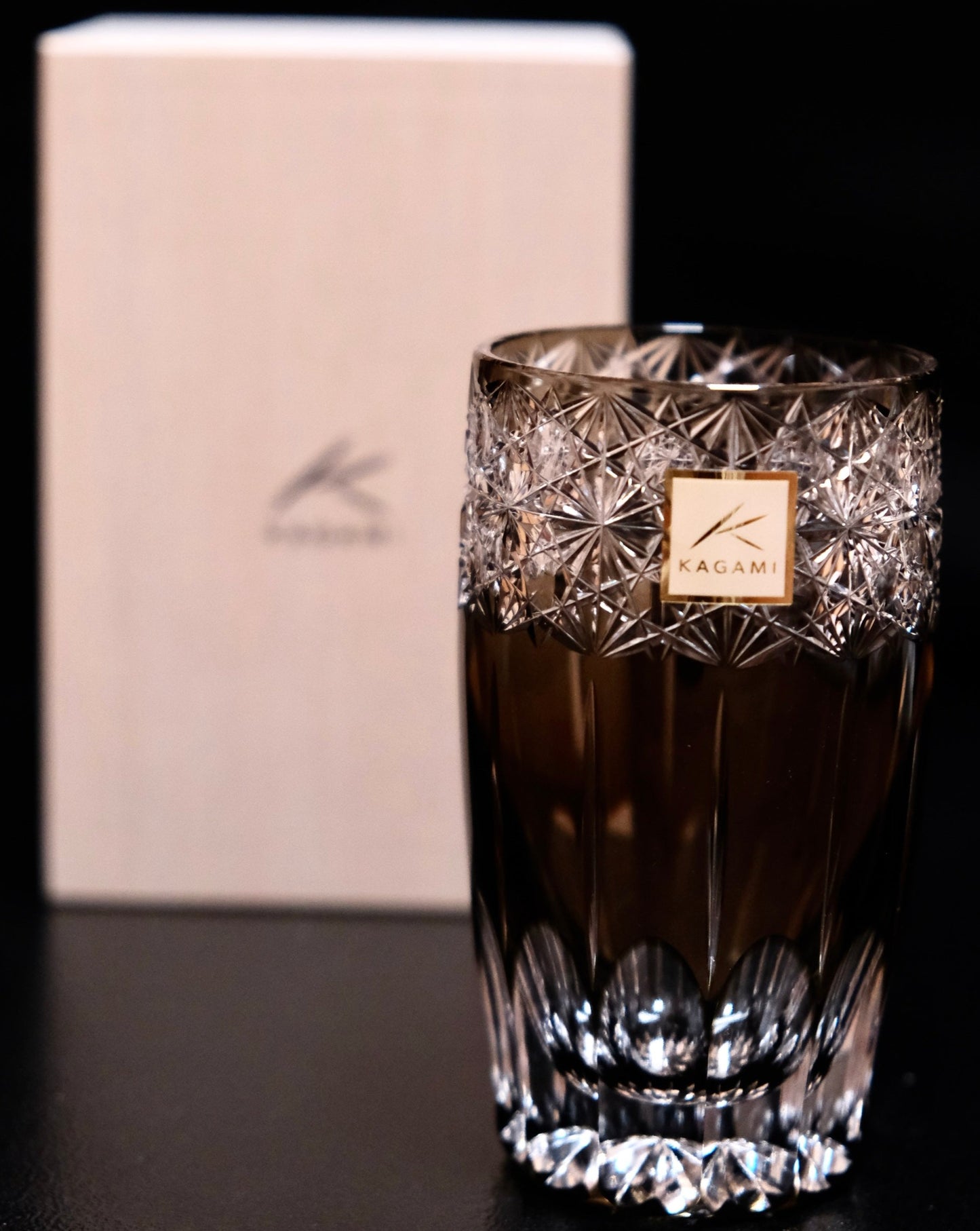 [KAGAMI CRYSTAL] Slim Glass Koka (Shining Flowers) Black By JUNICHI NABETANI Master Of Traditional Crafts Edo Kiriko