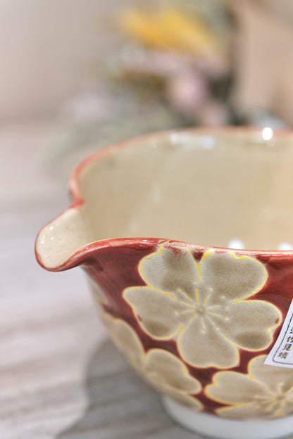 Hanazume Floral by Katakuchi Spouted Matcha Bowl