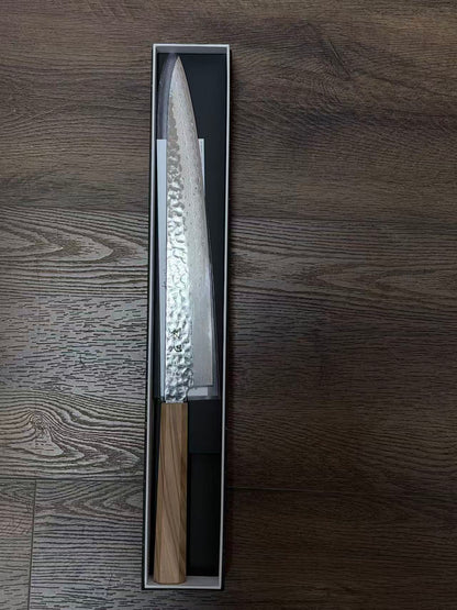 Hatsukokoro Hayabusa VG10 Damascus Tsuchime Sujihiki 270mm / Olive