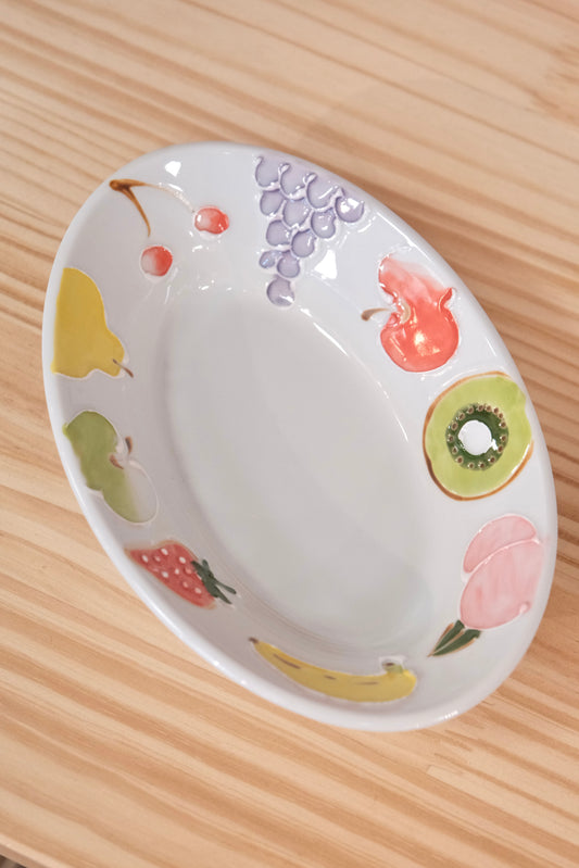 Tokushichi Gama Arita ware Fruits Oval Curry Plate-Mixed fruits