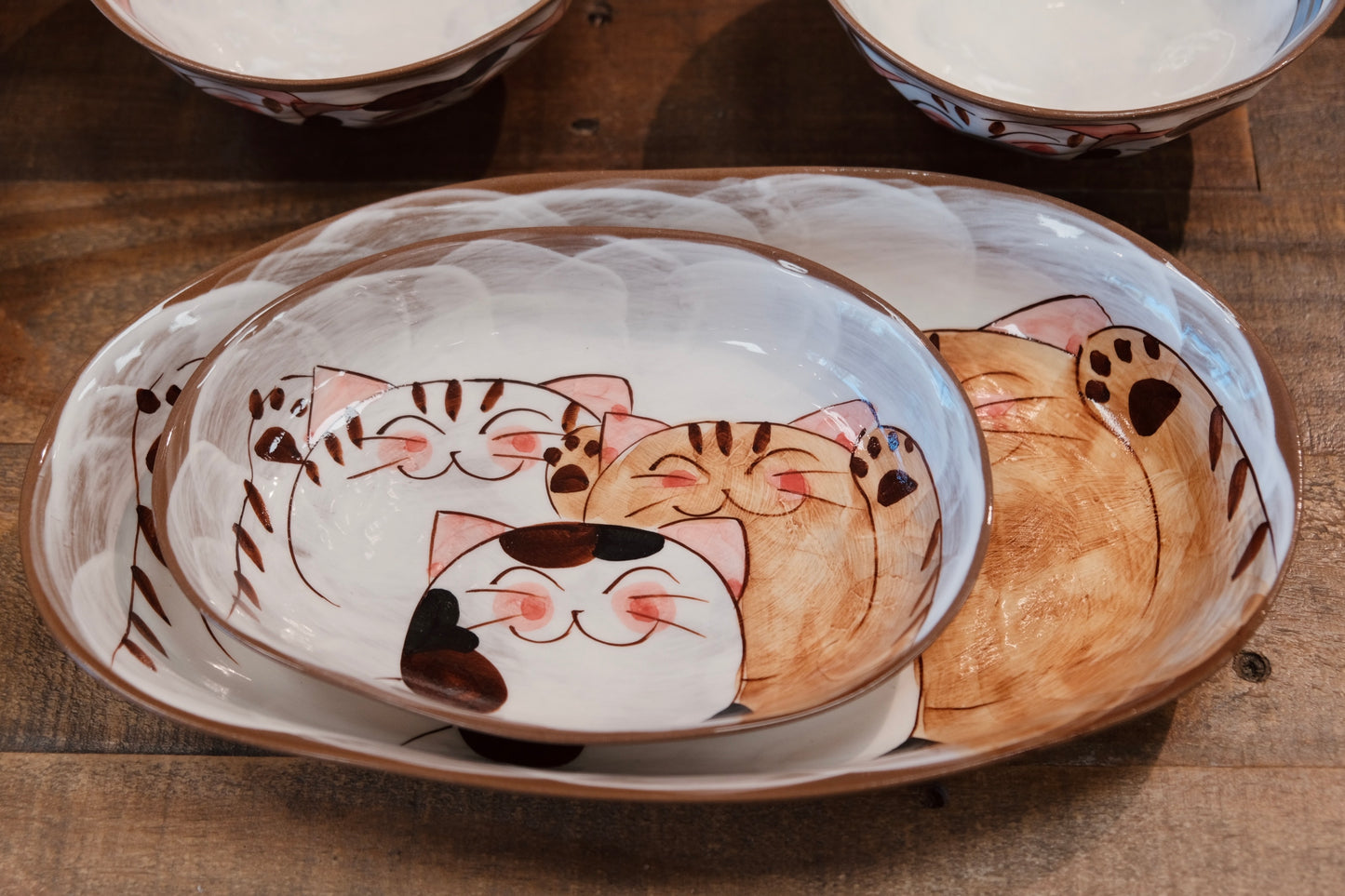 Hasami ware Handcraft Cat Oval Deep Plate Small Size