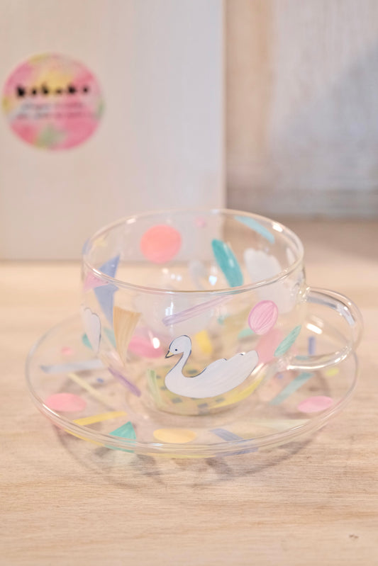 KOBAKO Hand-Painted Glass Artist Cup and Saucer #1