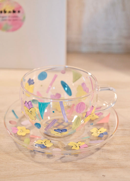 KOBAKO Hand-Painted Glass Artist Cup and Saucer #2