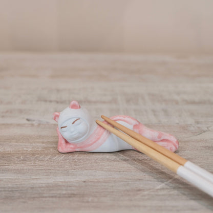 Japan Artisans 北川美宣 Handmade Playful Selection Chopstick Rest-Reclining Cat #2