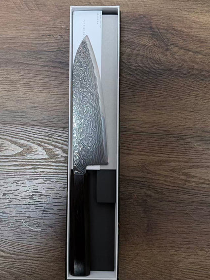 Hatsukokoro Ryuhyo SG2 Kurozome Damascus Santoku 180mm / Mono Ebony