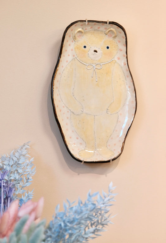 KONGARISHA-コンガリ舎 Handmade Bear Round Long 12.5inch Extra Large Plate (Cream）