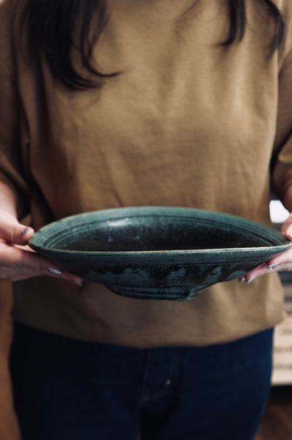 YUMITATE GAMA—山本一仁 handmade vintage ceramic Deep Plate/bowl（Green）