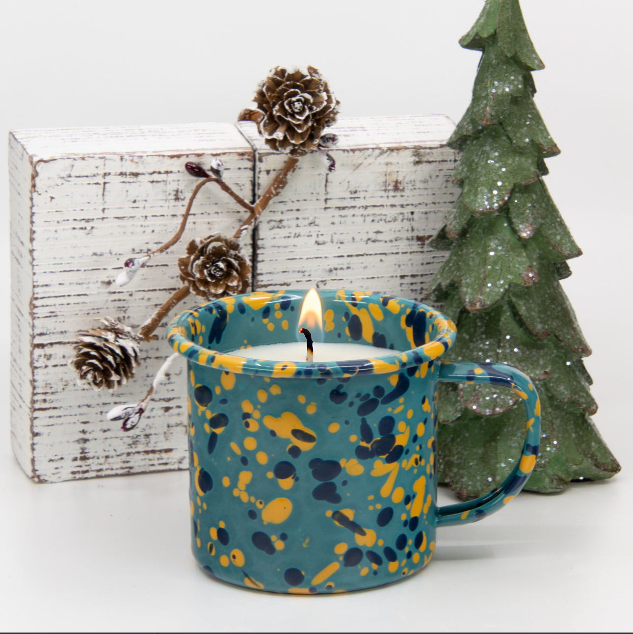 Crow Canyon Home Smashing Pumpkin Enamel Mug 9oz Soy Candle, Turquoise