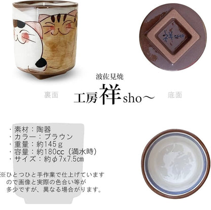 Japan Hasami Hand Made Kittens Square Stand Teacup and Teapot Set